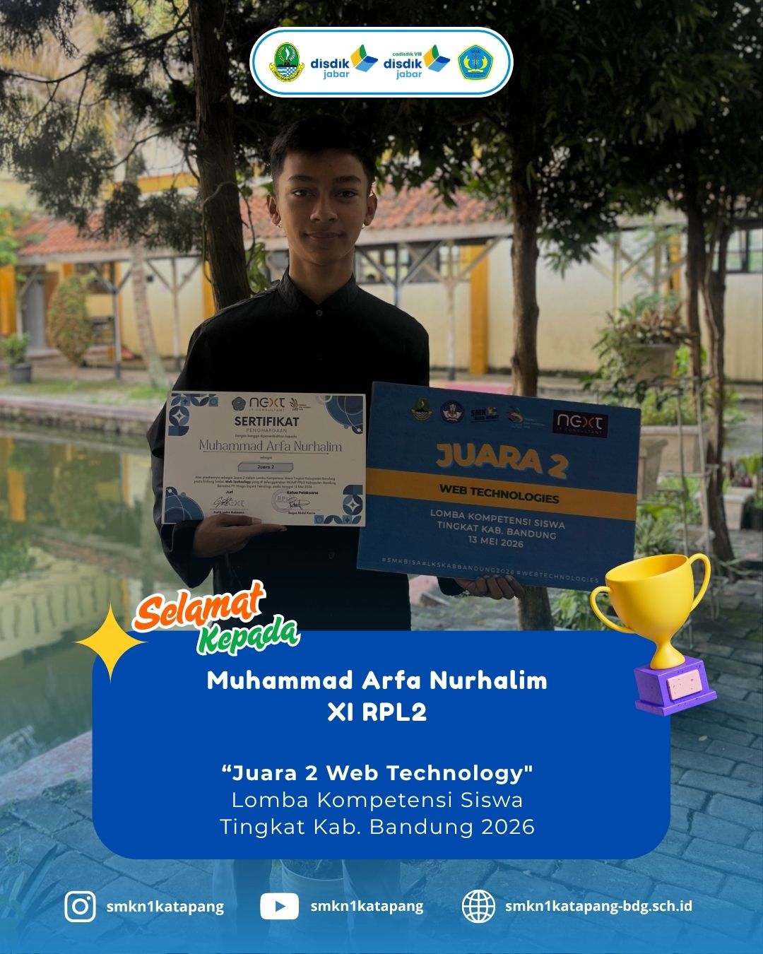 Prestasi Gemilang! Siswa SMKN 1 Katapang Sabet Juara 2 Web Technology di LKS Tingkat Kab. Bandung 2026