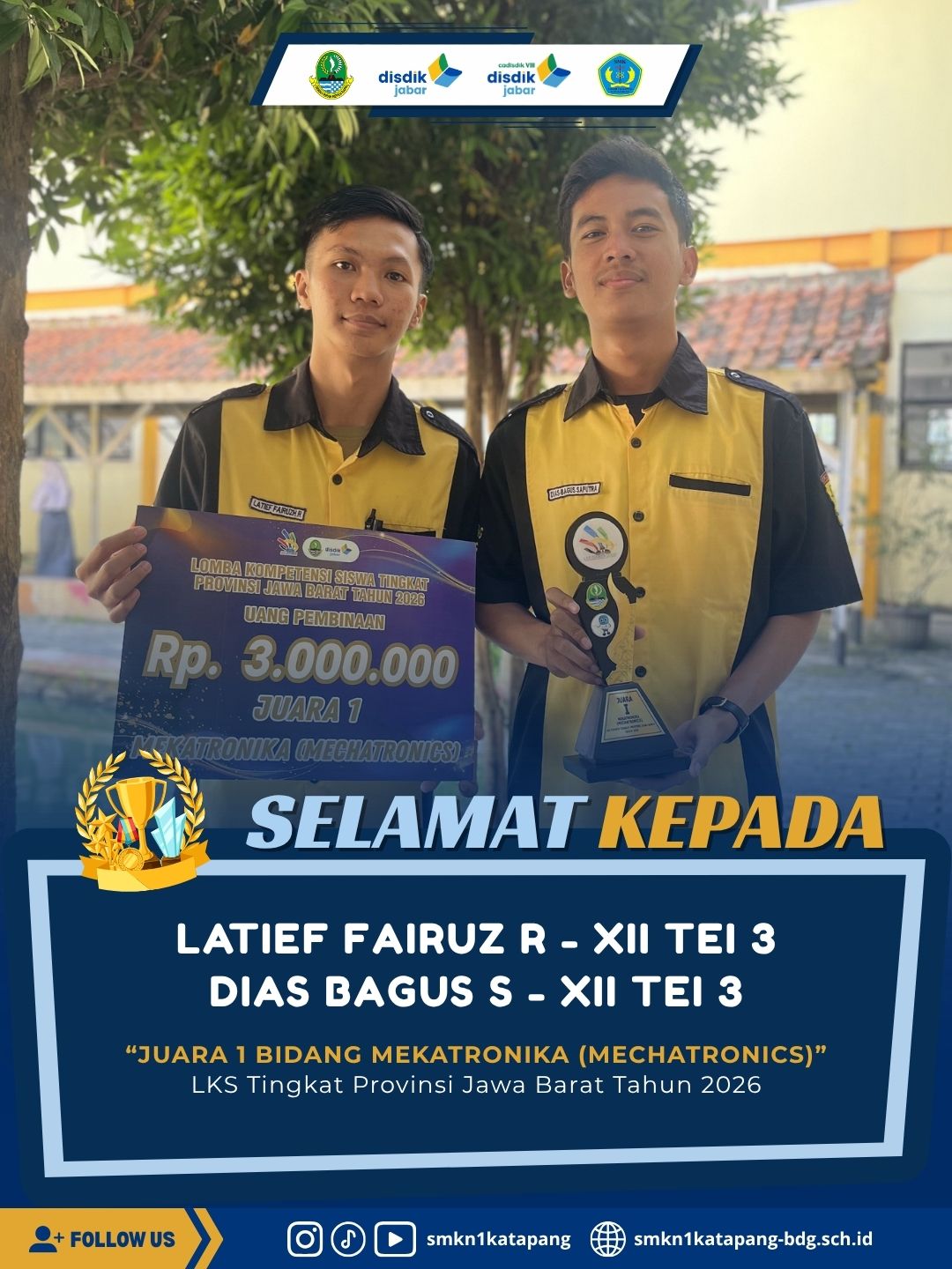 Luar Biasa! Kolaborasi Siswa SMKN 1 Katapang Sabet Juara 1 Mekatronika di LKS Tingkat Provinsi Jawa Barat 2026